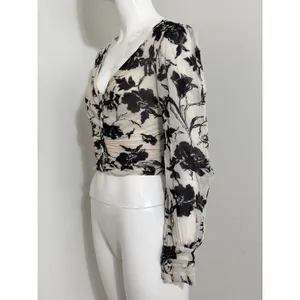 Free People Women’s Floral Ruched Crop Top Boho Cottagecore Fairycore Blouse XS thumbnail 4