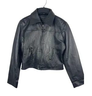 Women’s Sonnora Black Short Motorcycle Zip Genuine Leather Jacket Fits S thumbnail 1