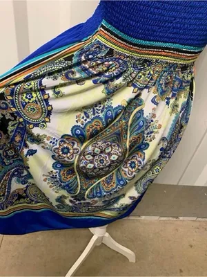 Boho Sundress Summer Vacation Casual Y2K Retro Blue Women's Large thumbnail 4