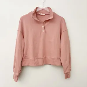 NWT VICI Williams‎ Cotton Henley Sweatshirt Blush Pink thumbnail 4