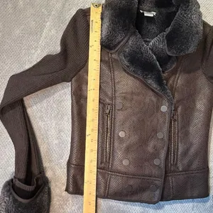 Cache Brown Faux Fur Trim Moto Jacket Size S Wool Blend Rib Knit Snakeskin Textu thumbnail 11