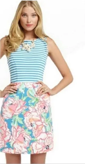 Lilly Pulitzer Lucky Charm Combo Blue Stripe Julianna Dress Medium TINY SPOT thumbnail 1