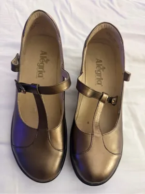 Alegria Bronze Metallic T-Strap Flats thumbnail 1