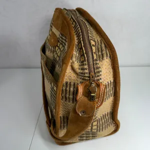 Vintage Brown Suede Tapestry Travel Bag Geometric 70s Boho Weekender Talon Zip thumbnail 4