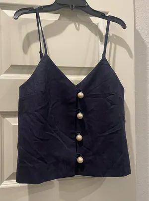 Mother of Pearl Navy Blue Camisole Top with Pearl Buttons – Adjustable Straps thumbnail 1