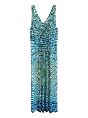 Cato Teal & Green Patterned V-Neck Maxi Dress thumbnail 2