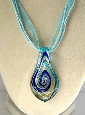 Murano Glass Pendant Necklace Blue thumbnail 1