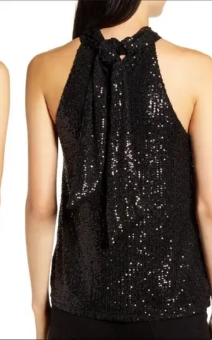 NWT Chelsea28 High Neck Sequin Halter Top Blouse Shirt S v6x thumbnail 1