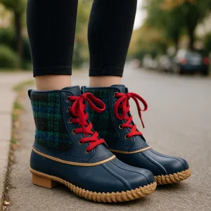 Lands' End NWT Insulated Sherpa Fleece Lined Duck Boots Evergreen Blackwatch Plaid thumbnail 1