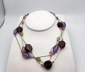 Avon Silver Tone Three-Strand Glass Bead Necklace thumbnail 1