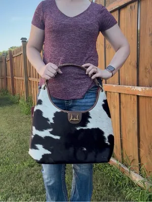 Loyal West- Conceal Carry Cowhide Hobo Bag with Braided Handle - Black & White thumbnail 3