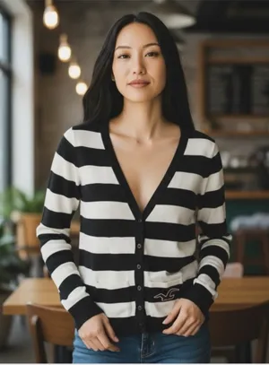 Hollister ★ Varsity Collegiate Rugby Stripe Cardigan Sweater ★ Navy White thumbnail 1