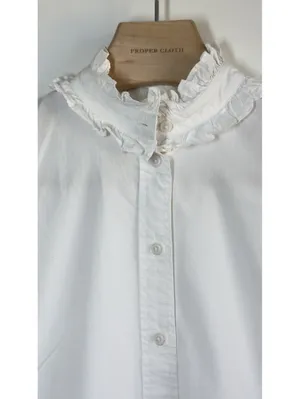 J Crew Classic Fit Ruffle Collar Shirt White Cotton Button Blouse Size 8 thumbnail 4
