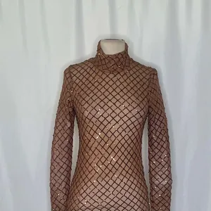 NWT!! Anthropologie PILCRO Turtleneck Sequin Top Shirt Bronze Party Glam X-Small thumbnail 3