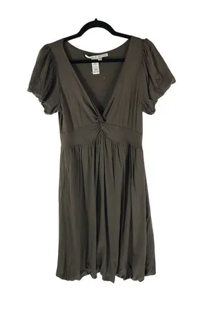Max Studio Brown Puff Sleeve Empire Waist Bubble Hem Dress M thumbnail 1