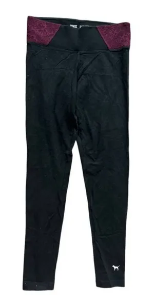 Womens Victorias Secret PINK Skinny Black Logo Yoga Pants - Sz S thumbnail 1