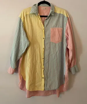 Free People Intimately Pastel Color Stripe Oversized Boho Button Down Shirt XS thumbnail 1