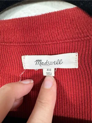 Madewell Red Ribbed Copped Henley Sweater Womens XS Casual Fall Long Sleeve thumbnail 7
