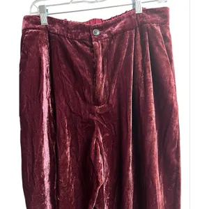 Madewell Velvet Tapered Pleat Pull-On High Rise Pants Burgundy Large thumbnail 5