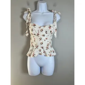 Reformation Kassi Top Geraldine Floral Linen Peplum Bustier Tie Strap Size 4 thumbnail 2