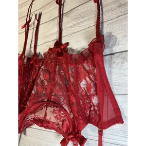 Victoria's Secret Vintage Corset Garter Bustier 36C Lace Gold Label Red Festival thumbnail 3