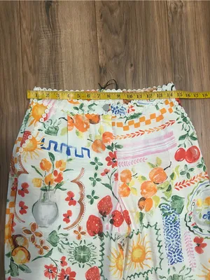 Dee Elly Cherry Farmers Market Fruit Print Wide Leg Lined Pants M NWT thumbnail 2