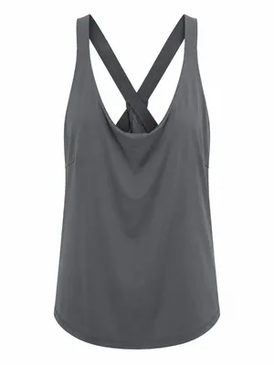 Halara Gray Crisscross Back Athletic Tank Built In Bra Women’s Medium thumbnail 2
