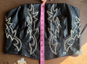 Lucky and Blessed Black Leather Western Boot Stitch Embroidered Corset (Size S,M and XL) thumbnail 7