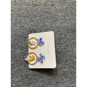 Alice in Wonderland‎ Asymmetric Enamel Hoop Earrings Blue Bow Ace of Hearts thumbnail 2