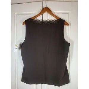 NWT Talbots Lace Tank‎ Womens XL Brown Square Neck Sleeveless Stretch Preppy thumbnail 4