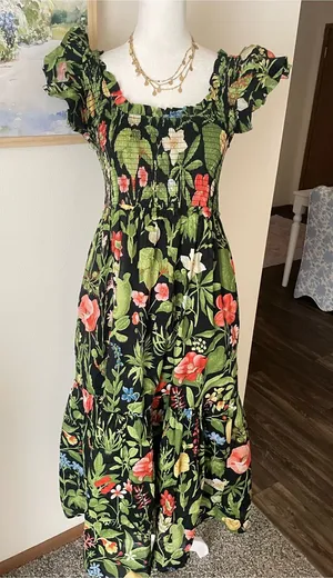 Tuckernuck Noir Blooming Botanical Mallie Midi Dress Small thumbnail 1