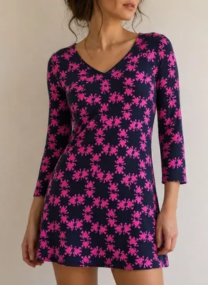 Lilly Pulitzer‎ Gretchen Navy Pink Frog Print V-Neck Dress XS Preppy Whimsical thumbnail 1