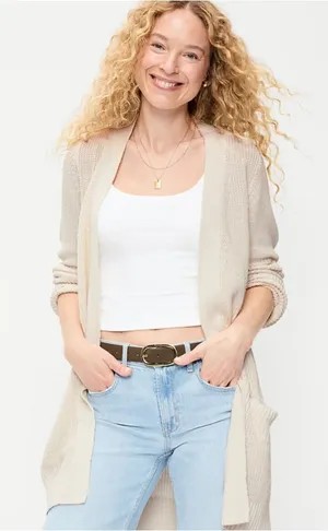 Old Navy cream longline open front Cardigan sweater size large . thumbnail 1
