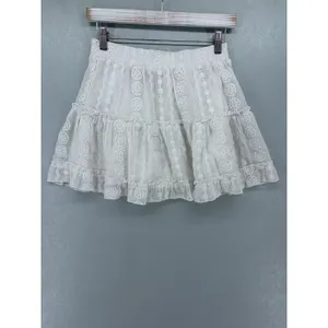 Forever 21 Womens Skirt White Eyelet Ruffle Tiered Boho‎ Mini M thumbnail 2