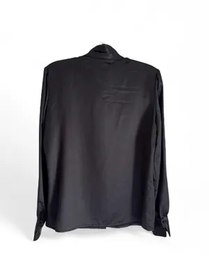 Vintage Women's Black Satin Blouse with Pleated Front Women’s Sz 10 Classic Chic thumbnail 2