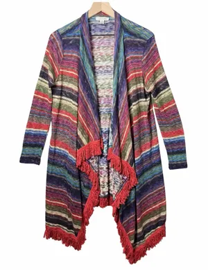 John Paul Richard Asymmetrical Open Cardigan Sweater Mullticolor Women's size M thumbnail 1