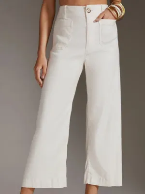 Anthropologie Maeve The Colette High Rise Wide Leg Cropped Jean in White thumbnail 1