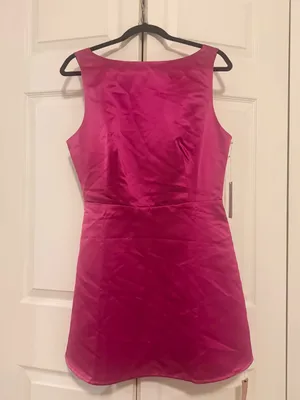 NWT Reformation Zenni Dress Rhubarb Pink Raspberry Mini Dress Boatneck Size 8 thumbnail 2