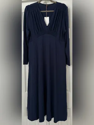 Quince Tencel Jersey V-Neck Long Sleeve Midi Dress navy blue size large thumbnail 2