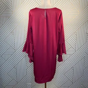 Bar III Bell Sleeve Ruffled Shift Dress‎ in Berry thumbnail 8