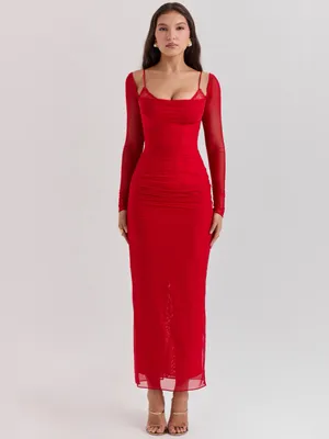House of CB Katarina Scarlet Long Sleeve Maxi Dress S thumbnail 4