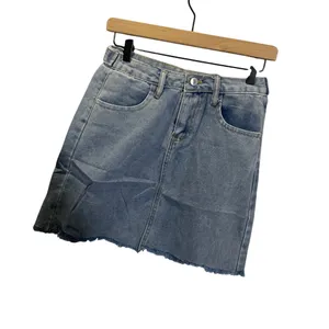 Blue Denim Mini Skirt Raw Hem By Elephant‎ Size M Modern Chic NEW thumbnail 2