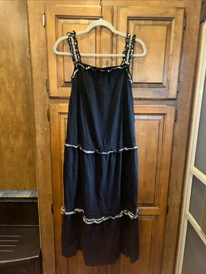 🌸Old Navy Sleeveless Ruffle-Neck Tiered Midi Swing Dress Black/White Size small thumbnail 6