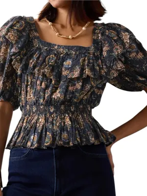 Ulla Johnson Women’s Size 8 Warner Square Neck Ruffle Peplum Cotton Blouse Top thumbnail 3