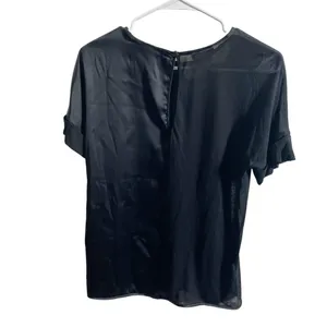 Les Copains Womens Black Satin Short Sleeve Blouse‎ Size 42/ S thumbnail 4