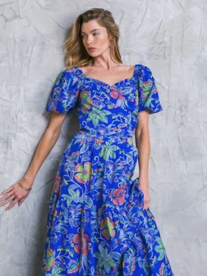 NEW Flying Tomatoe Floral Puff Sleeve Sweetheart Top in Royal Blue L thumbnail 2