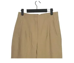 Zara High Rise Tapered Trousers Pleated Slash Pockets L Cream #1942 thumbnail 6