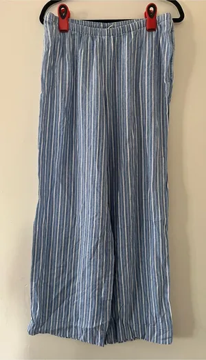 A New Day Blue White Striped Linen Blend Wide Leg Pants Medium Coastal Euro Summer Beachy thumbnail 1