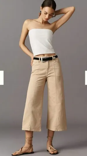 Anthropologie Maeve Delaney‎ Crop Seamed High-Rise Wide-Leg Jeans Size: 32 thumbnail 1