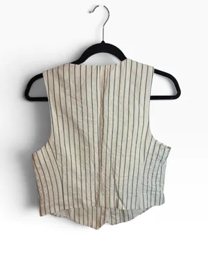 Zara Cream and Navy Pinstripe Cotton Vest thumbnail 2